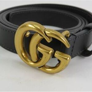 Gucci Gold Logo Thin Women's Black Leather Belt- EUC! $245